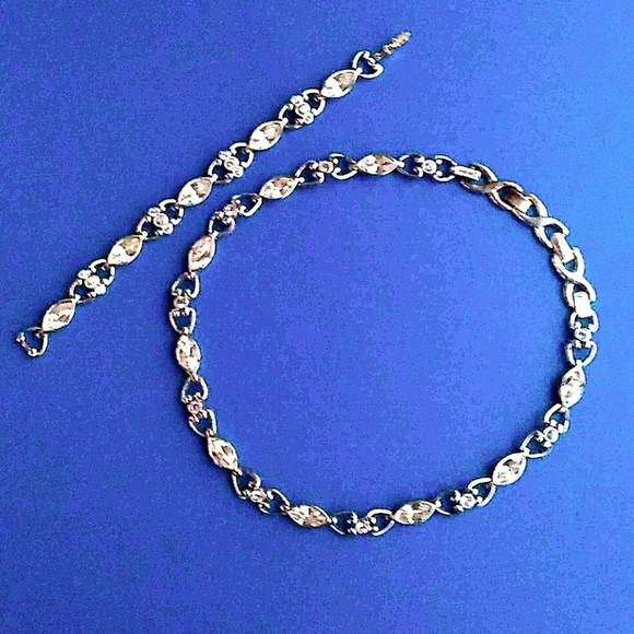 VINTAGE SWAROVSKI White Crystal Link Nklc&Bracelet - Picture 14 of 16